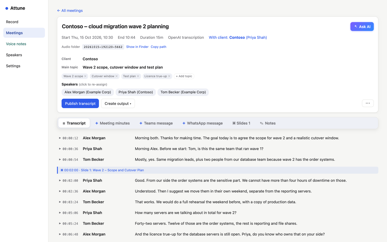 A meeting in Attune: transcript with named speakers